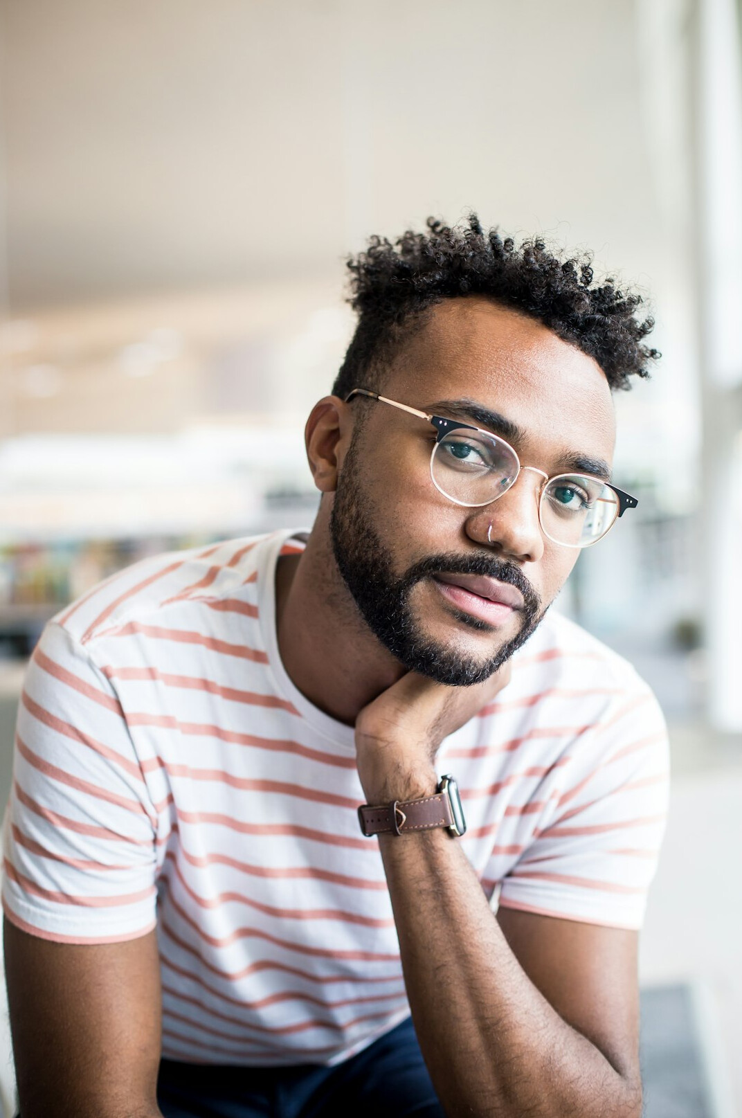 man listening attentively
